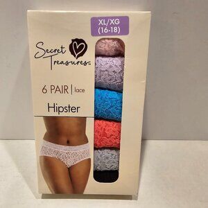 Secret Treasures Women's Lace Stretch Hipster Panties, 6-Pack (16-18)